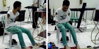 Jovem brasileiro sem braços impressiona ao tocar guitarra eléctrica com os pés