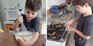 Mãe ensina filho de 10 anos a cozinha para se tornar mais independente