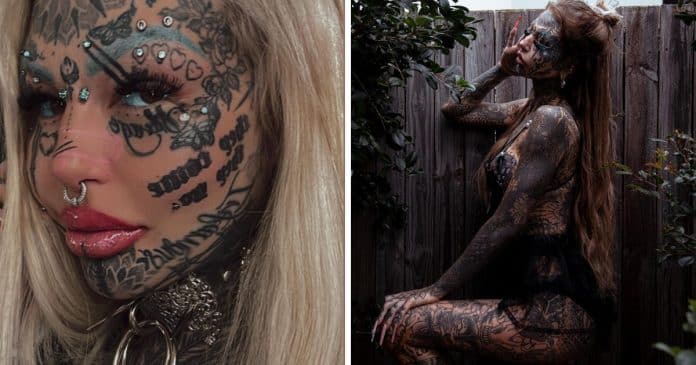 ‘Mulher mais tatuada’ da Austrália compartilha fotos chocantes de antes e depois das mudanças em seu corpo