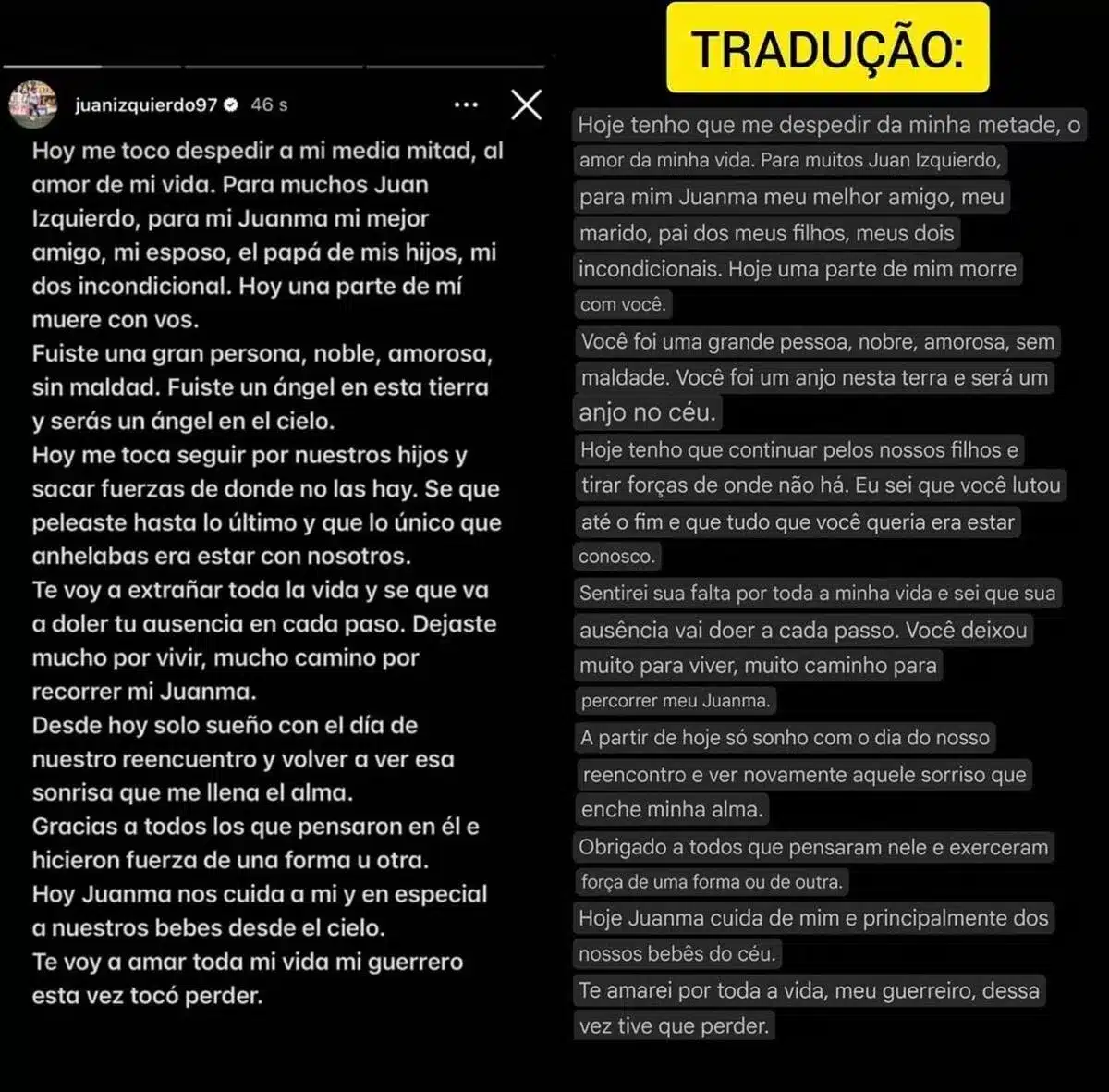 sabiaspalavras.com - Esposa do zagueiro Juan Izquierdo comove com emocionante carta aberta de despedida