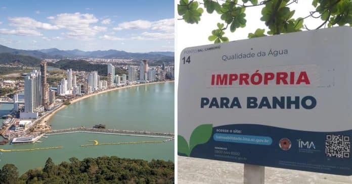 Praia Central de Balneário Camboriú que foi alargada está totalmente imprópria para banho