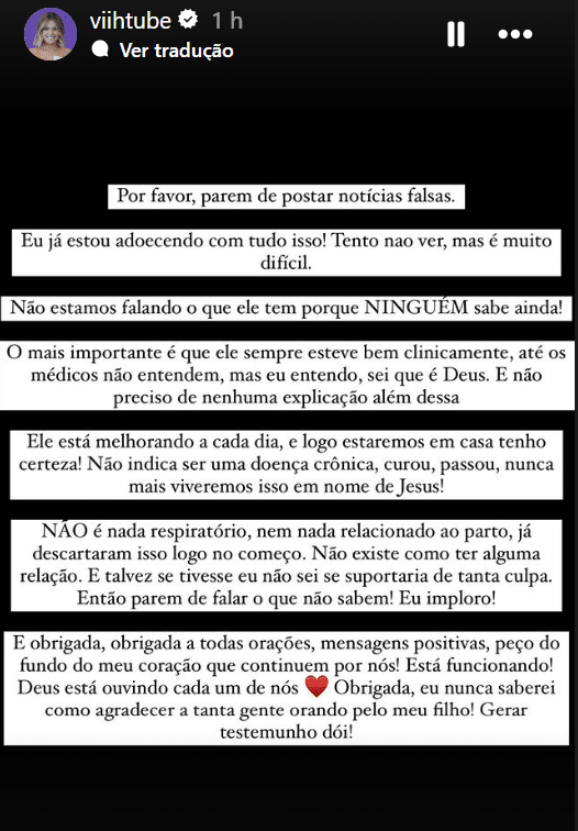 sabiaspalavras.com - Viih Tube detalha estado de saúde do filho recém-nascido e revela médicos ainda buscam diagnóstico: 'Ninguém sabe ainda'