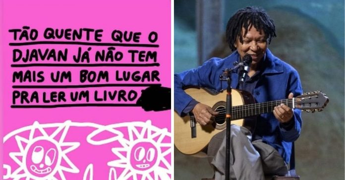 Djavan brinca com o “calorão” e diverte a web: “Não tem mais um bom lugar para ler um livro”