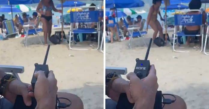 Turista argentino divide opiniões ao usar aparelho para silenciar caixa de som em praia no Brasil; veja